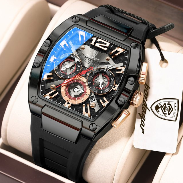 POEDAGAR Armbanduhr Chronograph, Quarz, Silikon, Schwarz, Herren - Bild 1