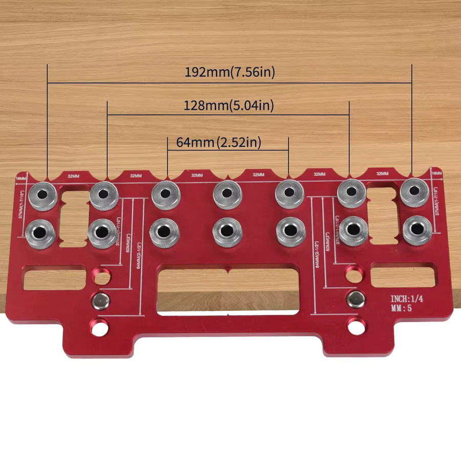 GDART Griffloch-Bohrschablonen-Set aus Aluminium in Rot für Regalstifte und Taschenlöcher - Bild 2