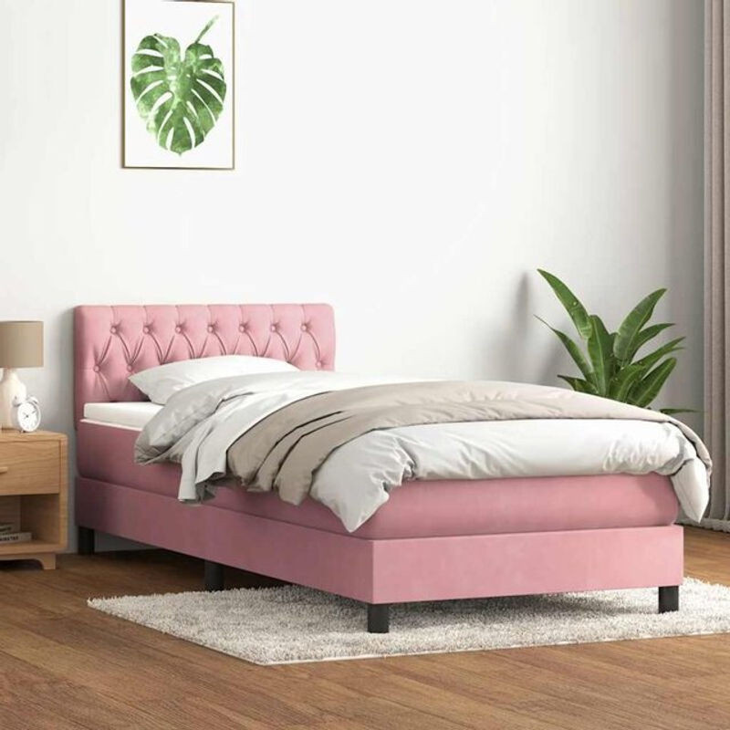 vidaxl Boxspringbett mit Matratze in Rosa und Weiß aus Samt, B/T/H: 90 x 210 x 78 cm - Bild 1