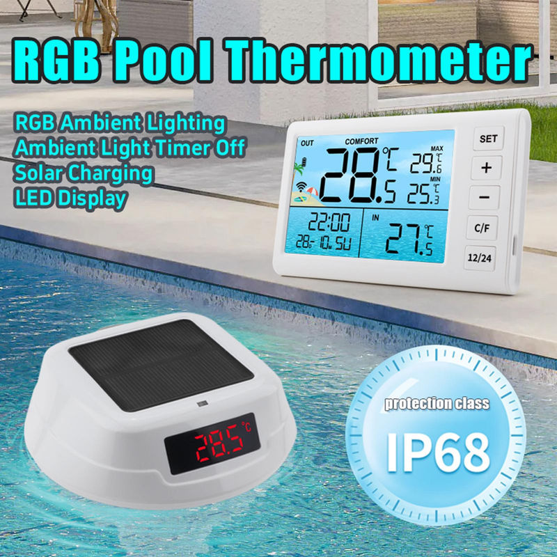 Fishine Solarbetriebenes Poolthermometer mit RGB-Umgebungsbeleuchtung in Weiß - Bild 2