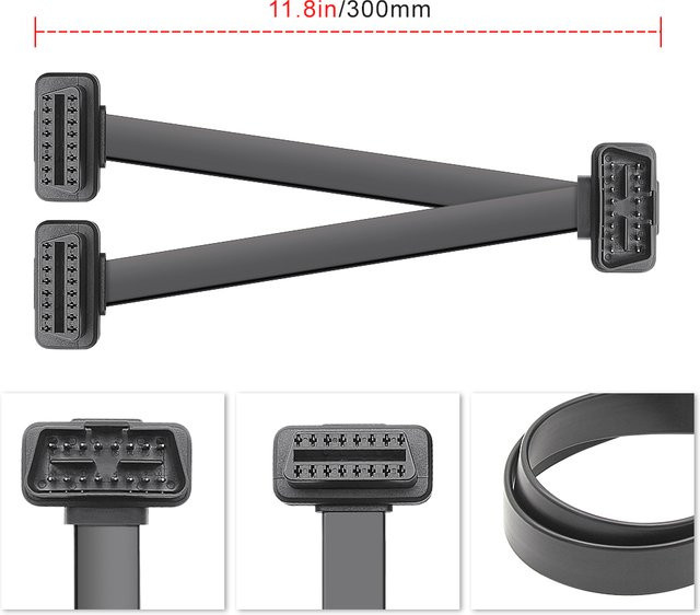 JFIND OBD2 16PIN Auto Splitter Verlängerungskabel mit Dual Weiblich Y-Kabel in Schwarz für ELM327 Diagnose - Bild 1