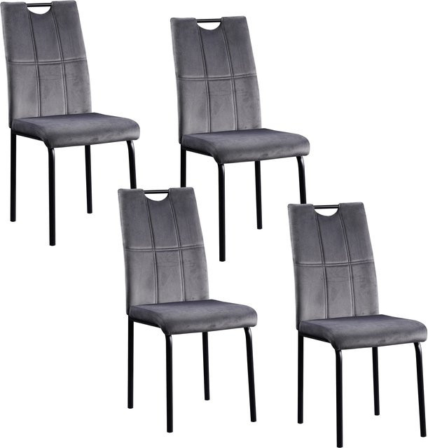 HTI-Living Stuhl Denton Velvet 4er-Set in Grau mit Samtbezug und Metallgestell - Bild 1