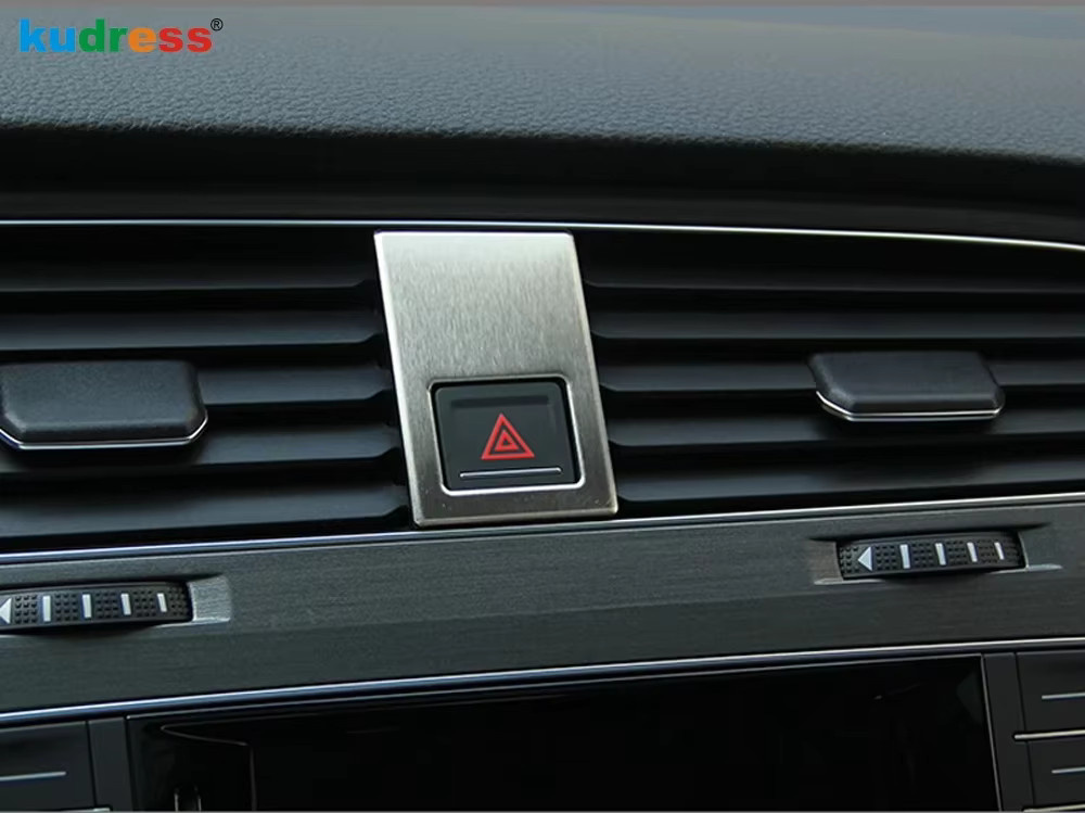 Kudress Zubehör für Volkswagen VW Golf 7 MK7 2013-2018 Doppel Blitzlicht Notfall Licht Taste Rahmen Abdeckung Trim in Silber - Bild 3