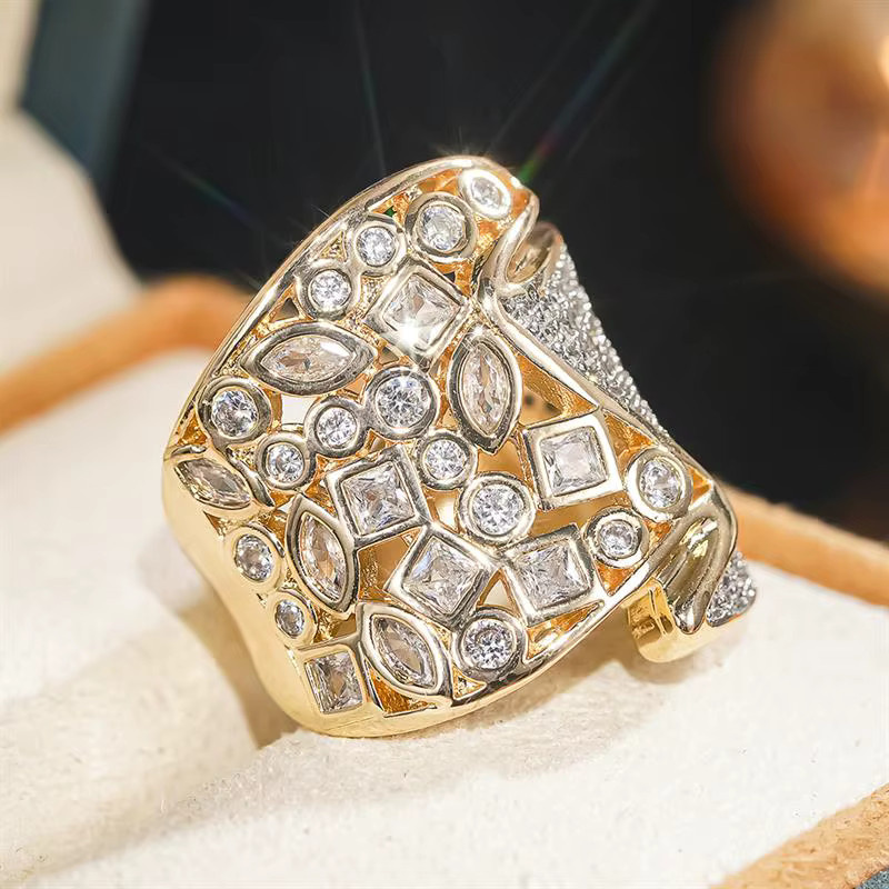 Huitan Damenring, Gold, Zirkonia, asymmetrisch - Bild 3