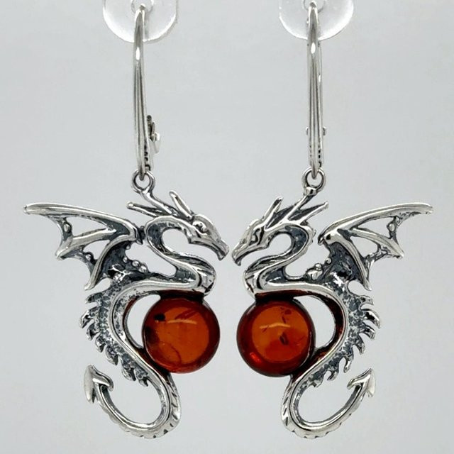 YoYo Ohrringe, Drachen-Anhänger, Silber, Rote Edelstein, Damen - Bild 1
