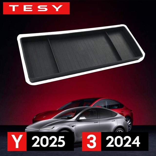 TESY Aufbewahrungsbox für den hinteren Bildschirm und Armaturenbrett-Taschentuchbox für Tesla Model Y Juniper 2025 und Model 3 Highland 2024, Ablage für ECT-Panel, Farben: Beige oder Schwarz - Bild 1