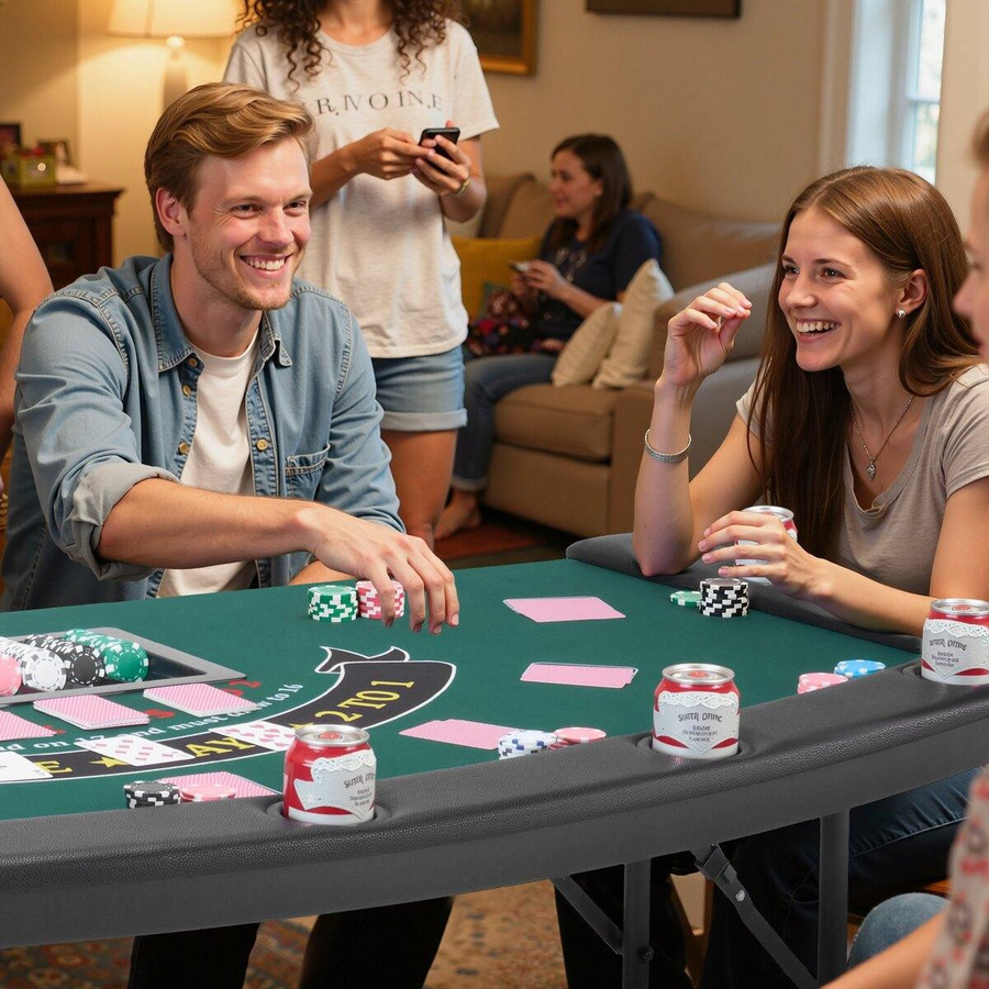 Buying Solutions MB Klappbarer Pokertisch für 7 Spieler in Schwarz mit Filzoberfläche und Metallgestell - Bild 4