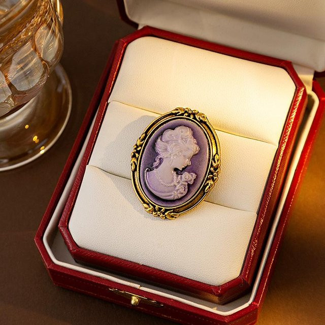 Lucky Star Jewelry Brosche, Kamee Königin Kopf Porträt, Messing, Gold, Damen - Bild 1