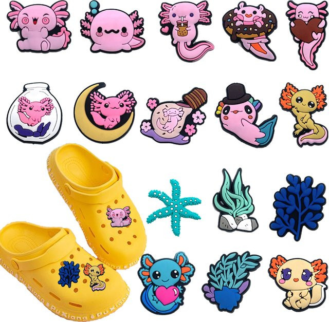 Potdemiel Schuhzubehör, Cartoon-Salamander, PVC, Rosa und Blau - Bild 1