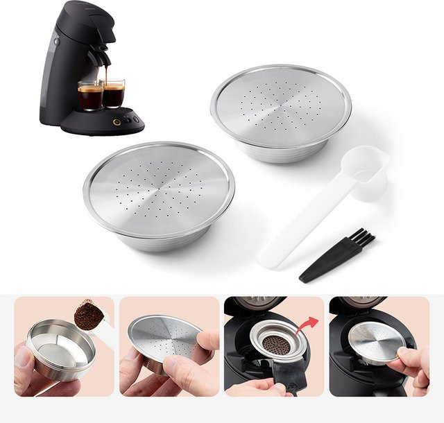 Nachfüllbare Kapseln für Philips Senseo HD7801 in Silber aus Edelstahl mit Crema-Filter - Bild 1