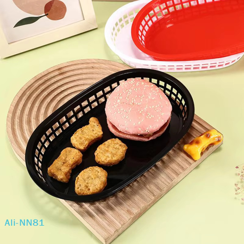 SHNGki Fast Food Körbe Serviertablett aus Kunststoff in Schwarz, oval für Burger, Sandwiches und Pommes - Bild 2