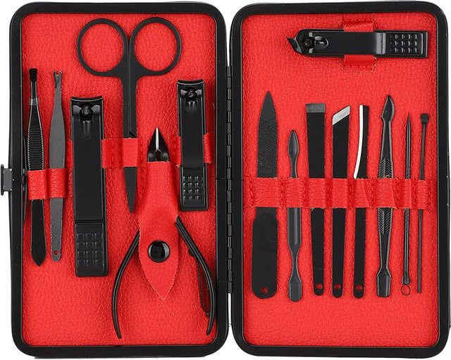Koogeelife Maniküre-Werkzeugset, 15-teilig, Edelstahl, Schwarz, Matt, Unisex - Bild 1