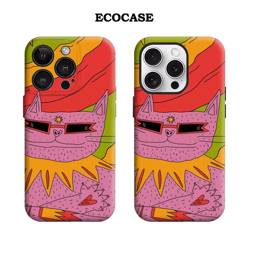 Groovy Cat Handyhülle für iPhone 17 16 15 14 13 12 11 Pro Max Plus mit doppelschichtiger Rückseite in Multicolour - Bild 2