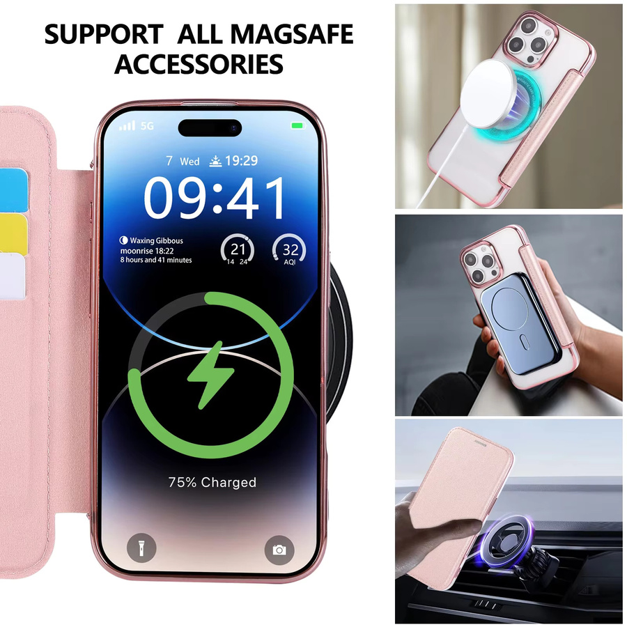 Magnetische Leder-Brieftasche mit MagSafe Wireless Charging Unterstützung für iPhone 12 bis iPhone 17 Pro Max in Braun - Bild 3