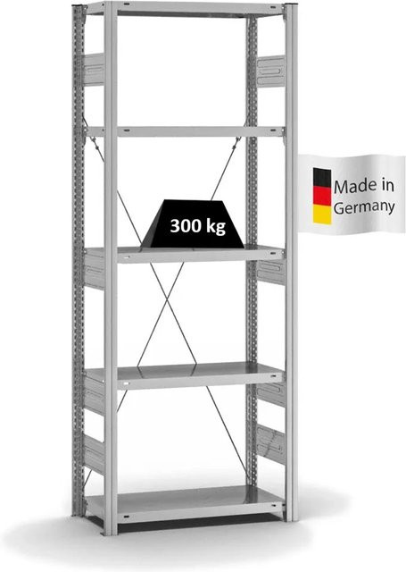 PROREGAL Fachbodenregal Stecksystem T-Profil Heavy-Duty, 5 Ebenen, verzinkt, Höhe: 200 cm, Breite: 75 cm, Tiefe: 30 cm - Bild 1