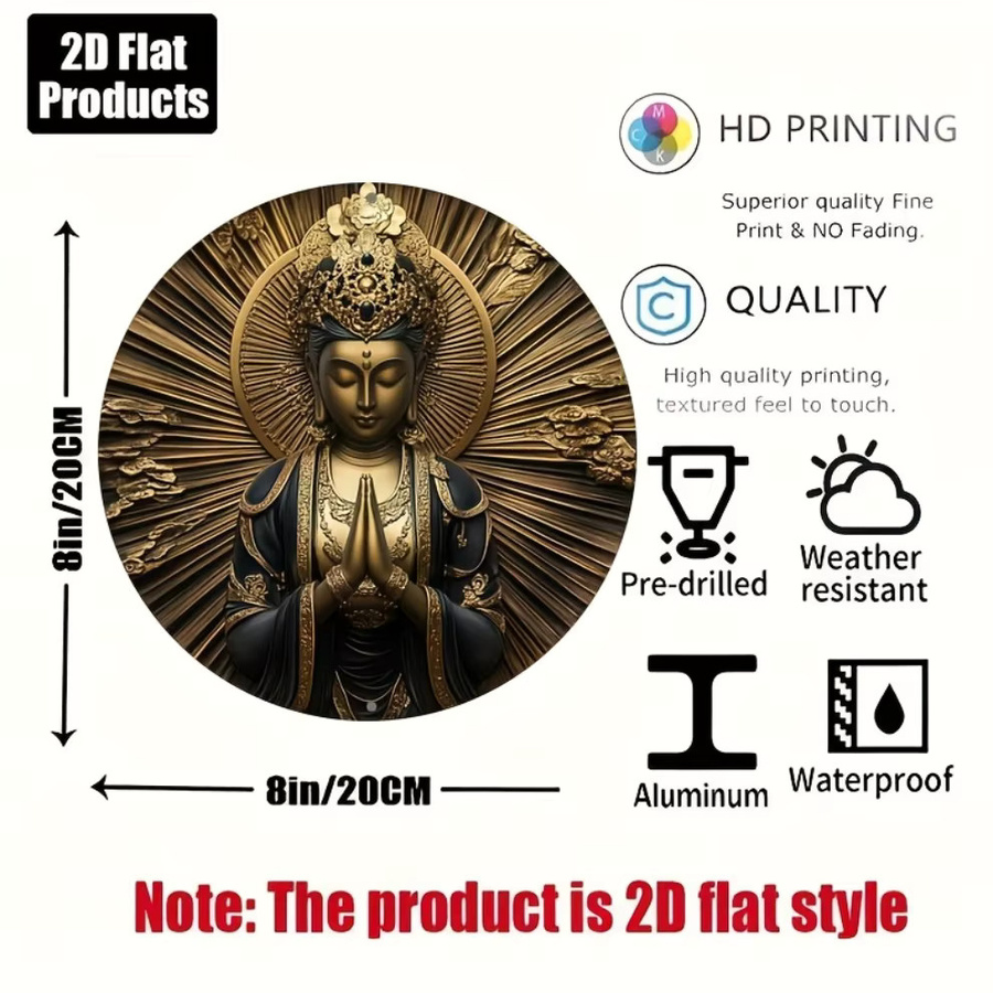 Buddha Rundes Metallschild von CIFBUY in Gold und Schwarz als Zen Wanddekoration Durchmesser: 20,32 cm - Bild 2