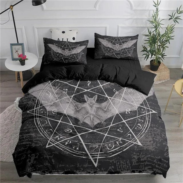 Halloween Bettwäsche-Set mit Vampirfledermäusen im 3D-Druck, Schwarz, B/H: 70 x 133 cm - Bild 1