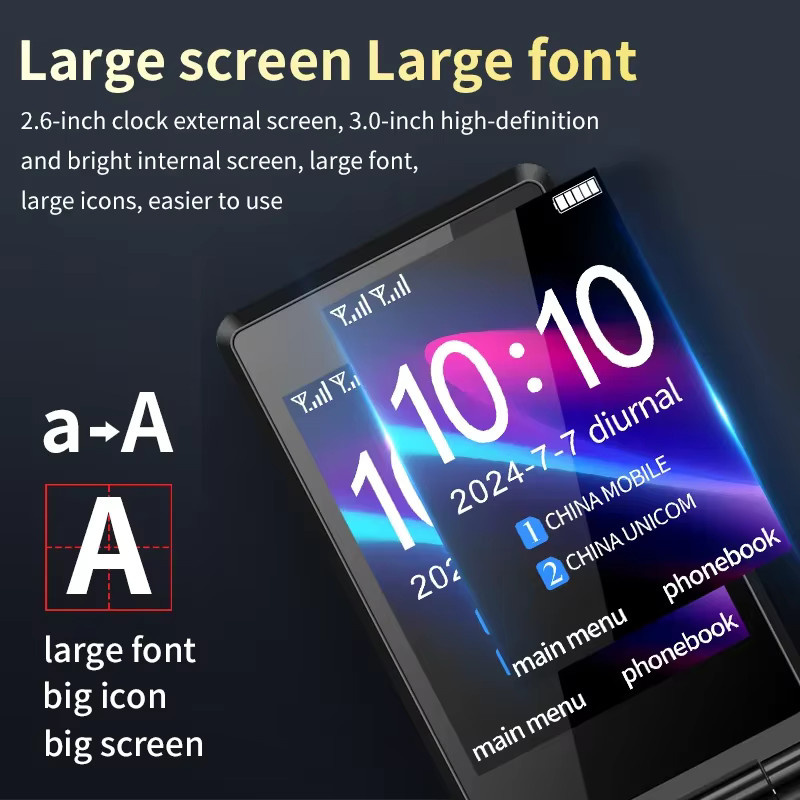 YeeMI M7+ 4G Robustes Flip-Telefon in Schwarz mit Dual-SIM, Dual-Screen und 6800 mAh Akku - Bild 3