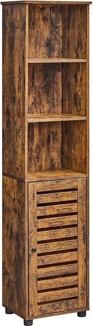 Vasagle Badezimmerschrank Braun mit Schranktüren und offenen Regalfächern, B/T/H: 30 x 30 x 167 cm - Bild 1