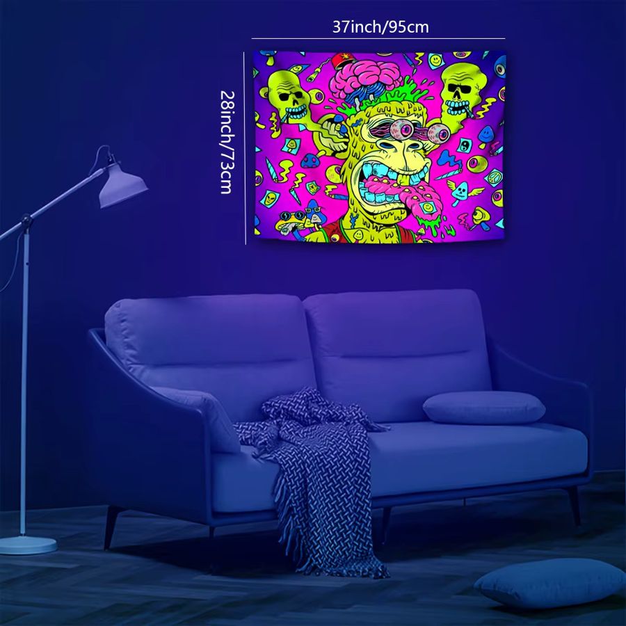 VIKAMA Wandteppich mit Cartoon Gehirn-Schädel-Smiley Muster in Multicolor - Bild 2