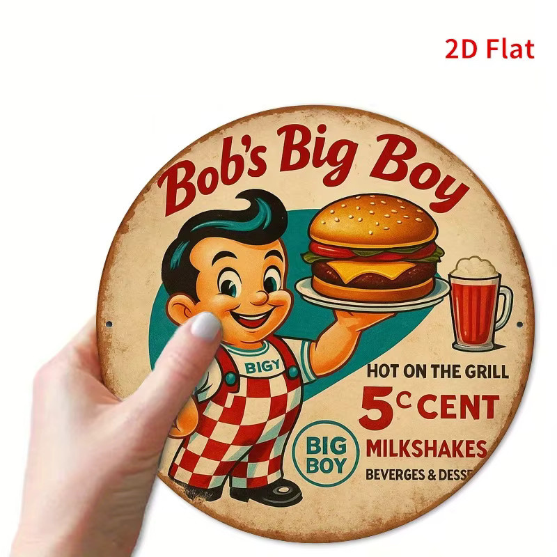 Bob's Big Boy Vintage Retro Burger Diner Wandkunst Metallblechschild rund Durchmesser: 20 cm - Bild 3