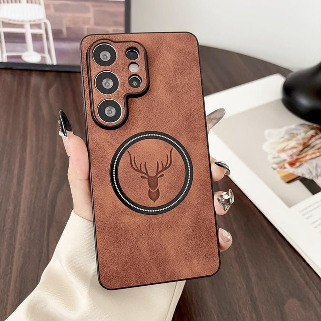 Hirsch-Handyhülle aus PU-Leder für Samsung Galaxy S26 S24 Ultra Plus in Braun - Bild 1