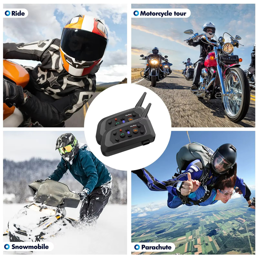 XiNowy V6 Plus Motorradhelm Bluetooth-Headset in Schwarz mit IP65 Wasserdichtigkeit, Geräuschunterdrückung, Typ-C und Mehrgruppen-Chat-Funktion - Bild 6