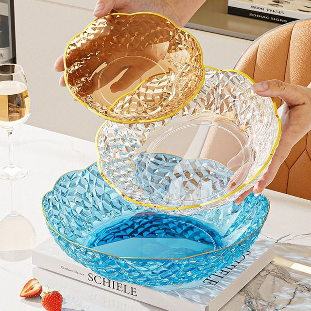Exquisite florale Obstschale aus Glas in Transparent und Blau für Obst, Salat oder Snacks - Bild 1