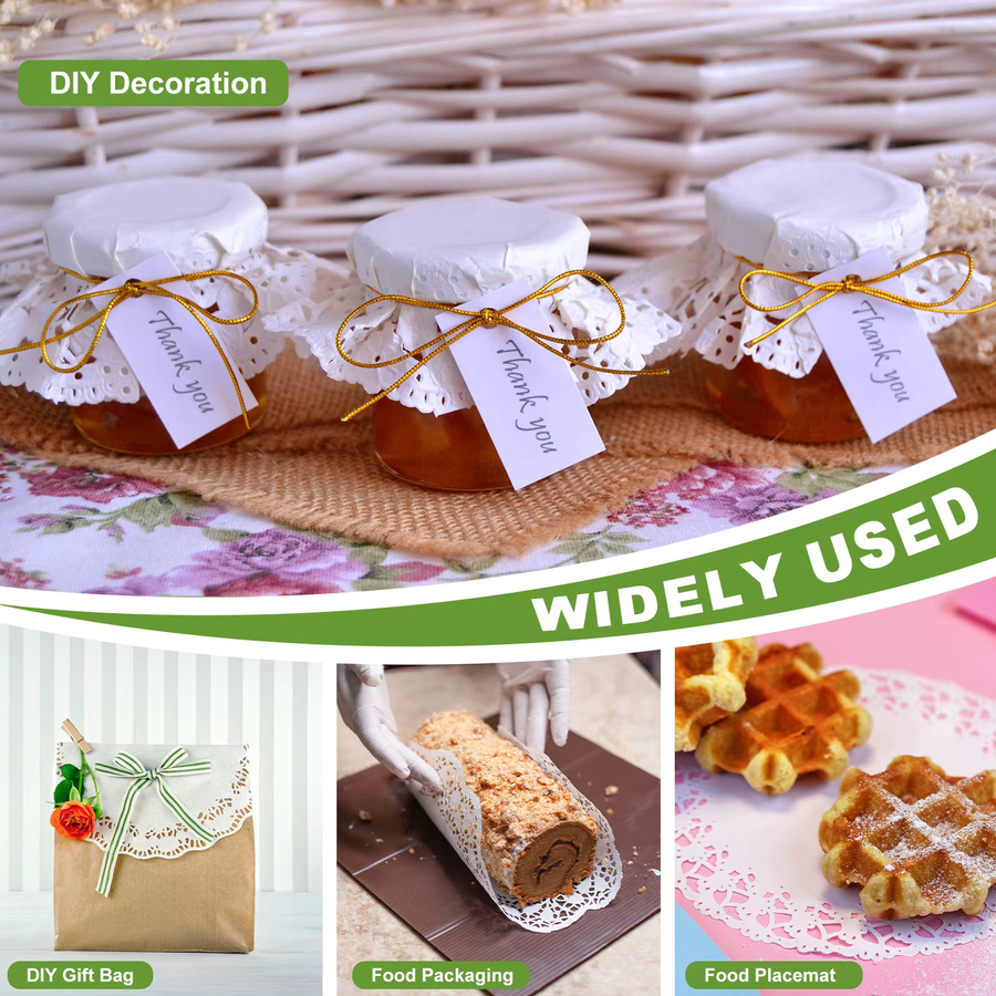 UXCELL Papier-Doilies 50 Stück, runde dekorative Spitzen-Tischsets in Weiß und Gold für Party und DIY - Bild 2