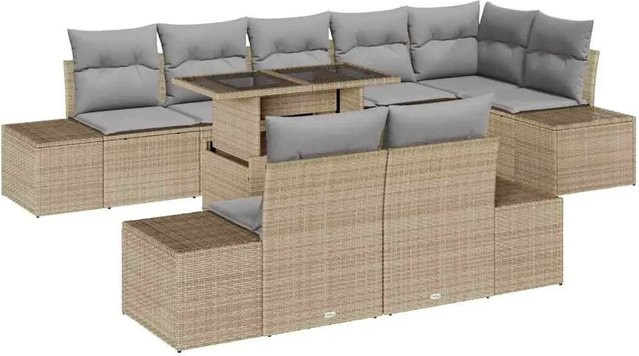 vidaXL Garten-Sofa-Set aus Poly Rattan in Beige mit L-Form und integriertem Speicher für Garten und Terrasse - Bild 1
