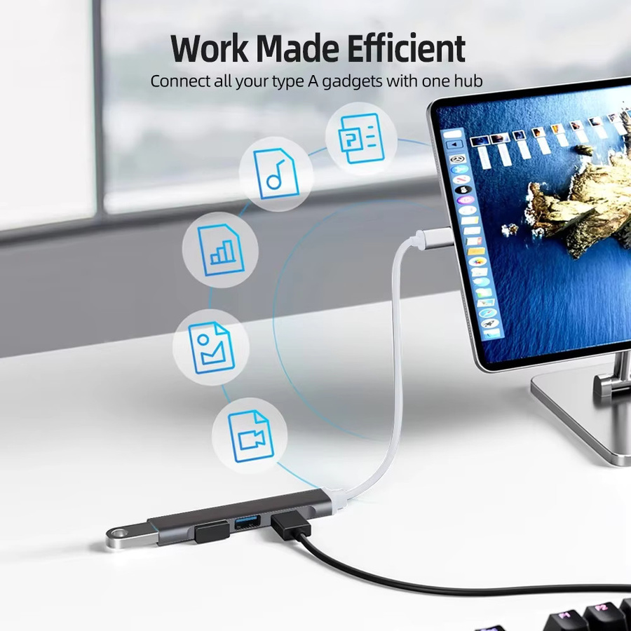 KEBIDUMEI USB-C Hub mit 4 Anschlüssen, USB Typ C zu USB 3.0 Splitter mit 5Gbps Hochgeschwindigkeit, OTG-Adapter für PC, Laptop und MacBook Pro - Bild 5