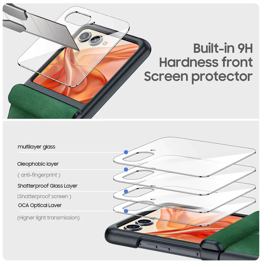 Motorola Moto Razr 50/60/70 Lederhülle mit magnetischem Scharnierschutz und 9H Displayschutz in Grün - Bild 4