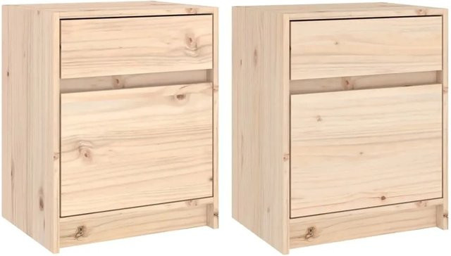 vidaXL Nachttische 2er Set aus Massivholz Kiefer in Braun, B/T/H: 40 x 31 x 50 cm - Bild 1