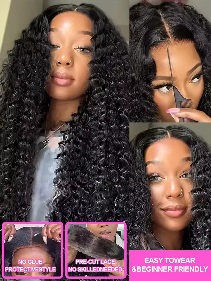 AMYTUD Echthaarperücke Deep Wave, 30-40 Zoll, Damen, Lockiges Haar - Bild 4