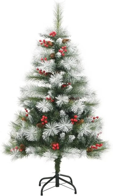 vidaXL Künstlicher Weihnachtsbaum Tischmodell mit Zapfen und Beeren in Grün und Weiß, Höhe: 120 cm - Bild 1