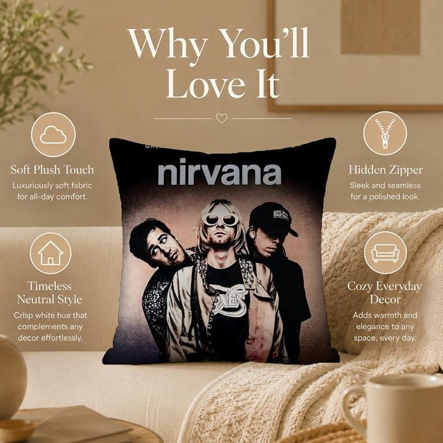 JMG Clothing Kissenbezug Band N-NirvanaS, beidseitig bedruckt, schwarz, B/H: 50 x 50 cm - Bild 1