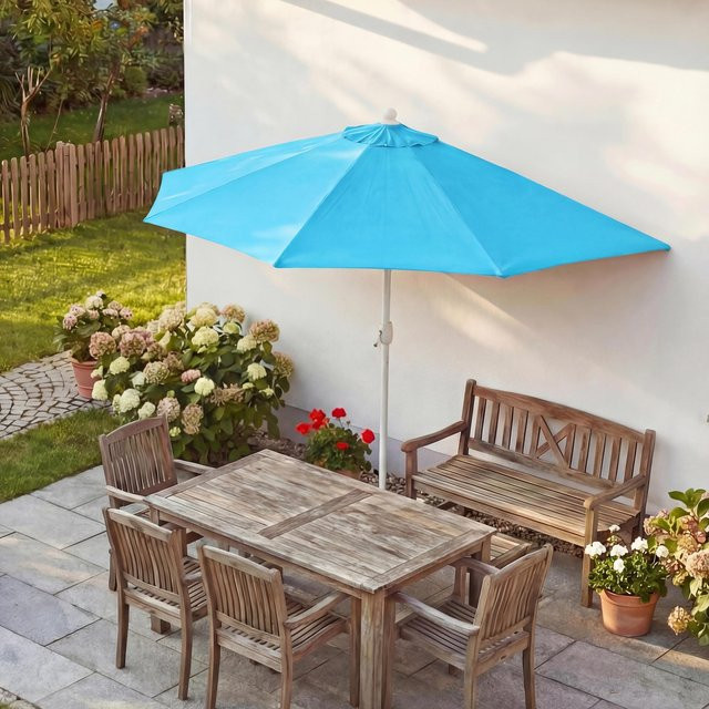 MCW Sonnenschirm Lorca halbrund in Türkis mit UV 50+ Schutz aus Polyester und pulverbeschichtetem Alu - Bild 1