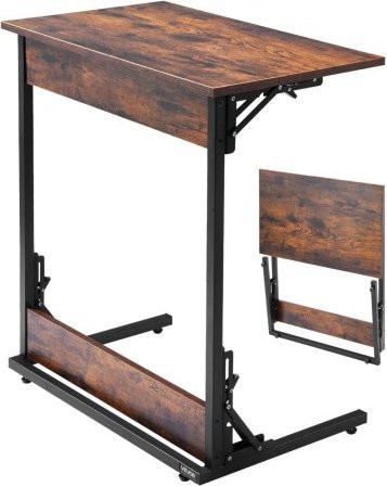 VEVOR Beistelltisch klappbar in C-Form mit Metallrahmen und verstellbaren Füßen, Couchtisch für Wohnzimmer, Schlafzimmer oder Büro, Braun und Schwarz, B/T/H: 60 x 37 x 70 cm - Bild 1