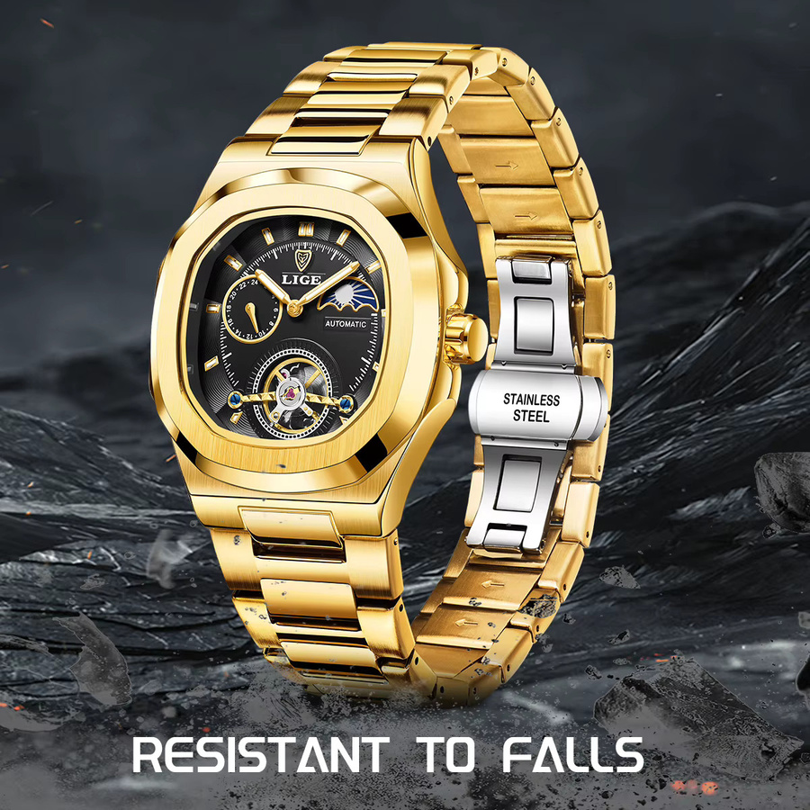 LIGE Armbanduhr Automatik, Edelstahl, Schwarz, Herren - Bild 4