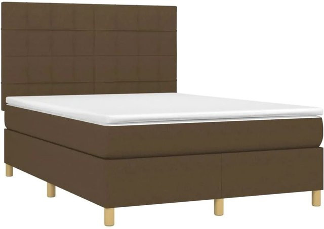 vidaXL Boxspringbett mit Matratze in Dunkelbraun, Hybridbett mit LED-Unterbettbeleuchtung und USB-Ladeport, B/T: 140 x 200 cm - Bild 1