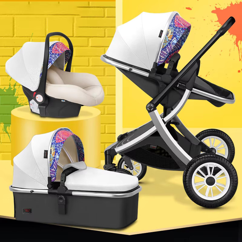 3-in-1 Kinderwagen Set für Neugeborene mit Autositz und Liegeposition, leicht faltbar und stoßdämpfend - Bild 2