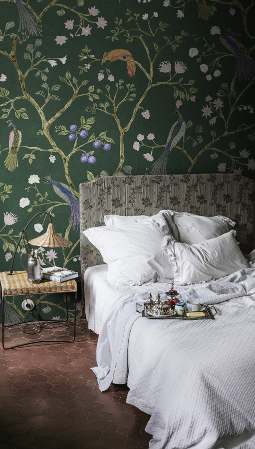 Rebel Walls Mural Songbirds Wandtattoo in Emerald Green mit floralem und orientalischem Design - Bild 2