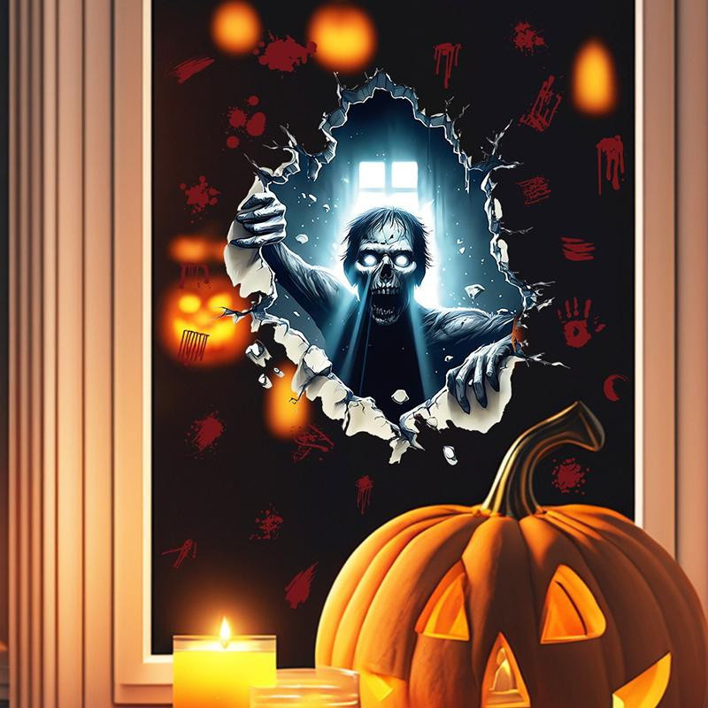 Halloween 3D-Effekt Wandaufkleber mit Zombies und Geistern, wasserfester und abnehmbarer Wanddurchbruch-Aufkleber in Multicolor - Bild 3