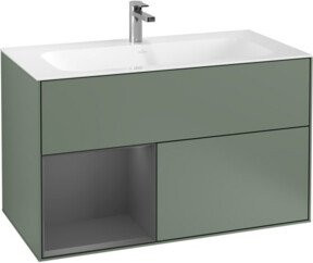 V&B Waschtischunterschrank Finion mit Wandbeleuchtung in Anthrazit lackiert, B: 99,6 cm, H: 49,8 cm - Bild 1