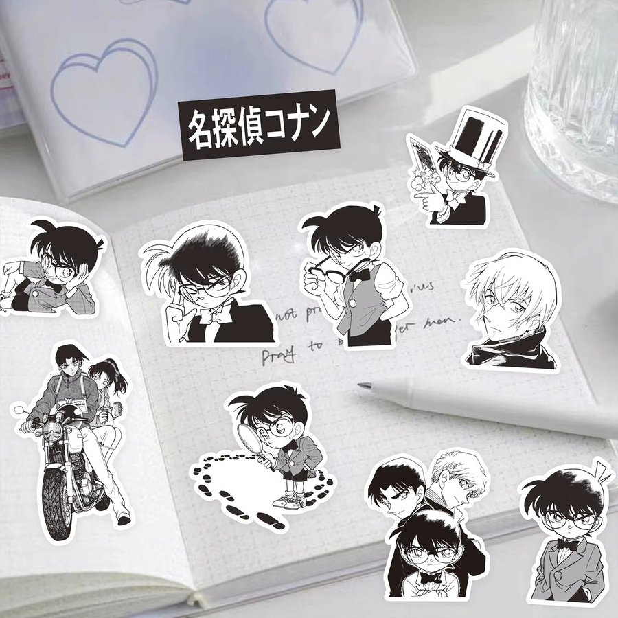 84 Stück Detektiv Conan Anime Aufkleber Set von Keeppley in Schwarz und Weiß aus wasserfestem PVC für Laptop, Telefon und Schreibwaren - Bild 6