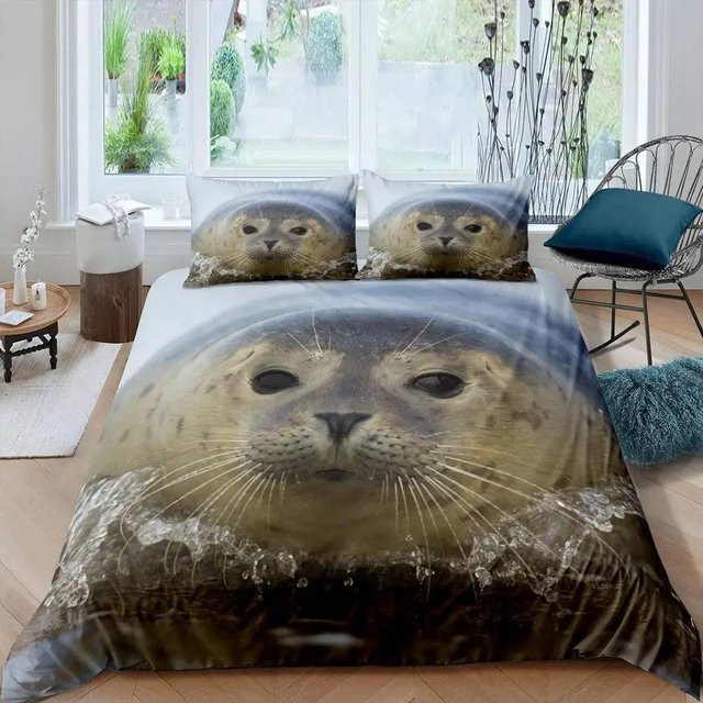 Binchi Outdoor Product Bettwäscheset Robben-Design in Blau, 2-teilig, B/H: 140 x 210 cm - Bild 1