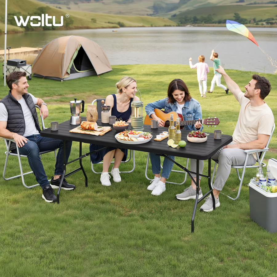 WOLTU Klappbarer Gartentisch für den Außenbereich in Schwarz, wetterfester Campingtisch für 8 Personen mit Tragetasche für Terrasse und Balkon - Bild 2