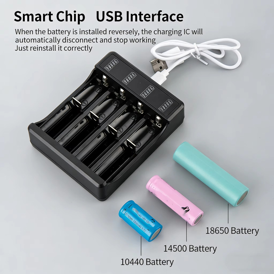 Kebidumei Universelles Lithium-Batterieladegerät mit LED-Anzeige und Kabel, 3,7 V, Schwarz, Schnellladegerät für 18650, 16650 und 14500 Akkus - Bild 4