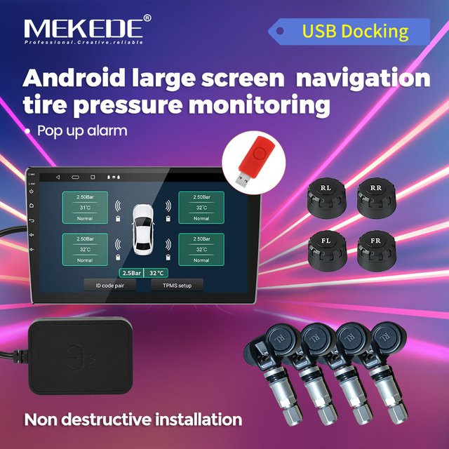 MEKEDE Android Großbild-Navigation mit internem und externem Reifendruckkontrollsystem in Schwarz - Bild 1