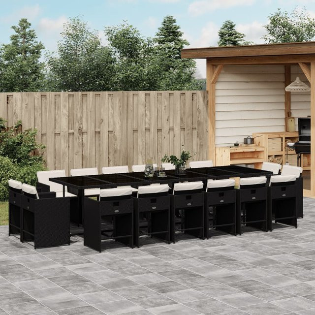 vidaXL 17-tlg. Garten-Essgruppe aus PE-Rattan mit Kissen und Hartglas, Schwarz - Bild 3